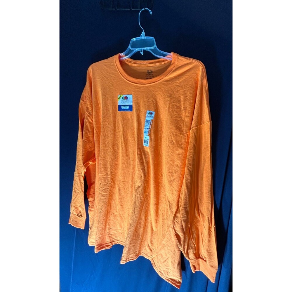 NWT Fruit of the Loom Platinum Eversoft Long Sleeve Shirt Mens 4XL Safety Orange